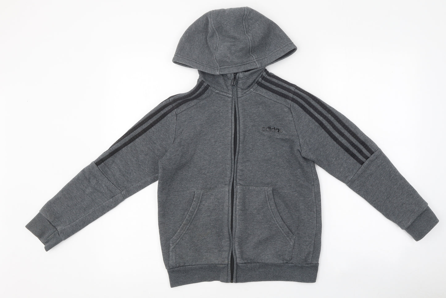 adidas Boys Grey 100% Cotton Full Zip Hoodie Size 9-10 Years Zip