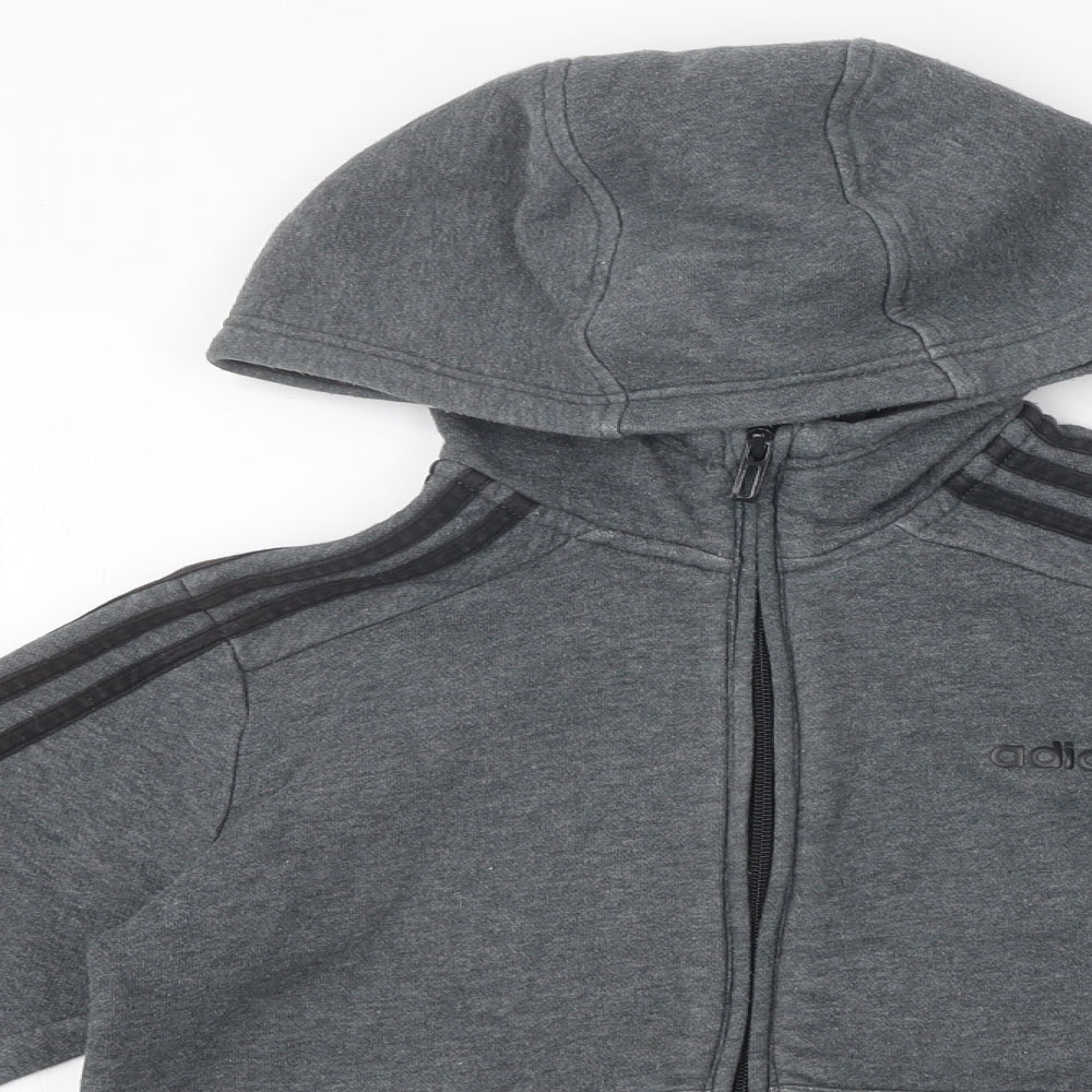 adidas Boys Grey 100% Cotton Full Zip Hoodie Size 9-10 Years Zip
