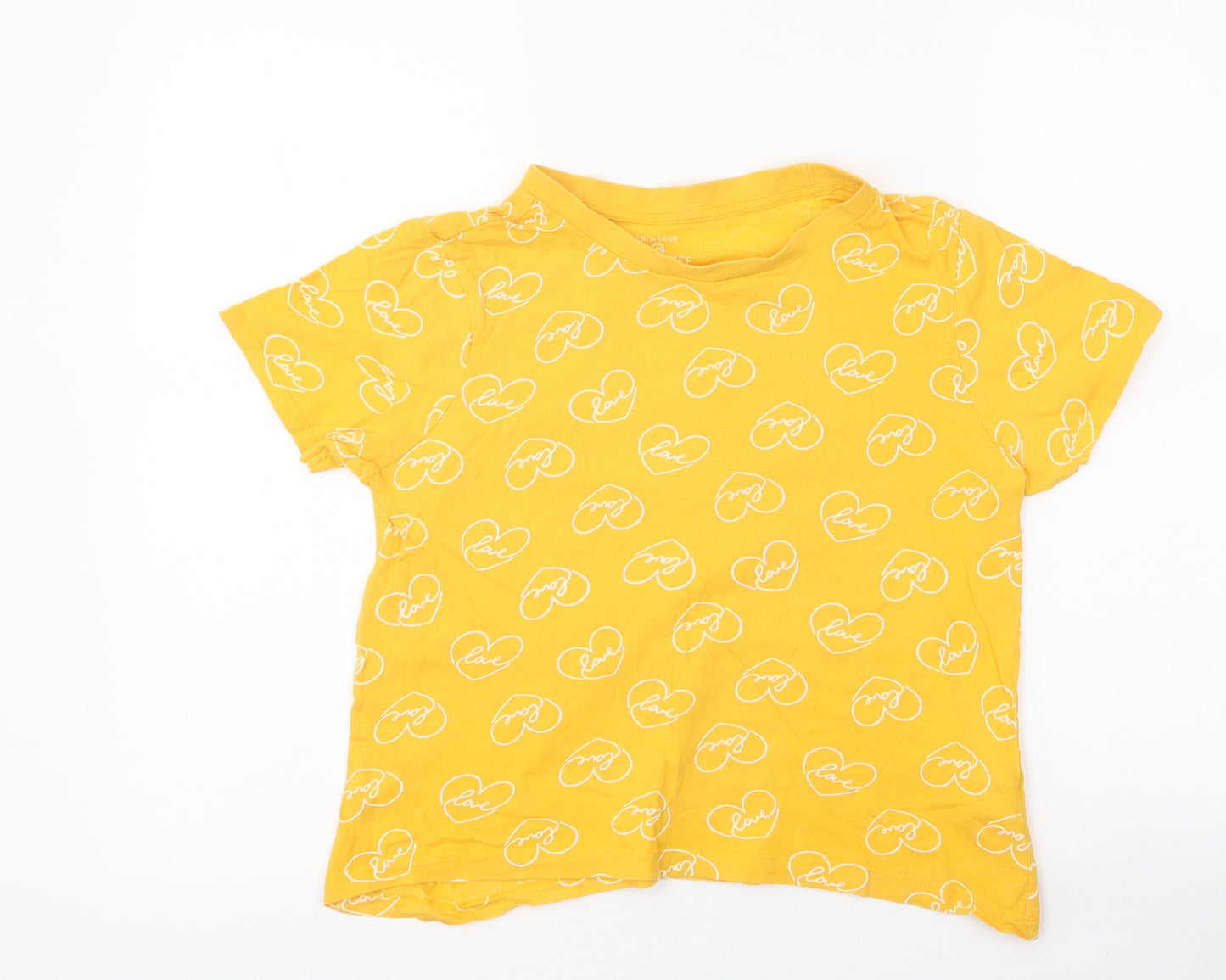 Primark Womens Yellow Geometric Polyester Basic T-Shirt Size XS Round Neck