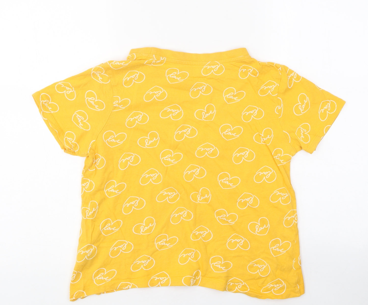 Primark Womens Yellow Geometric Polyester Basic T-Shirt Size XS Round Neck