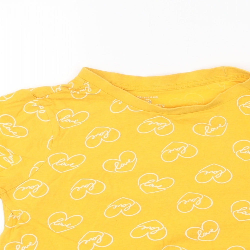Primark Womens Yellow Geometric Polyester Basic T-Shirt Size XS Round Neck