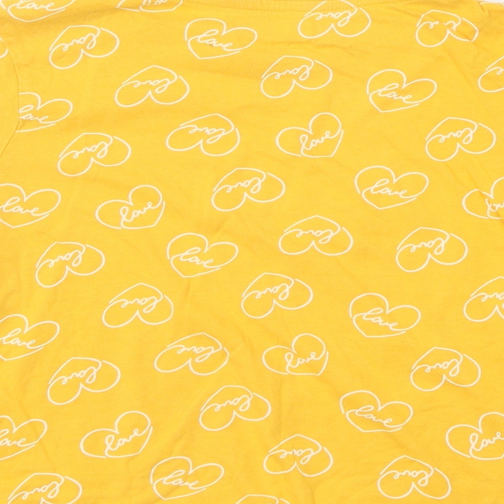 Primark Womens Yellow Geometric Polyester Basic T-Shirt Size XS Round Neck