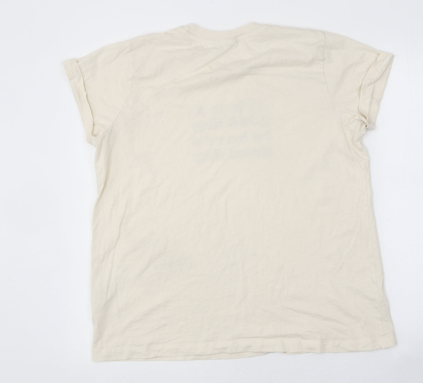 Primark Womens Beige Viscose Basic T-Shirt Size M Round Neck - Good Day Slogan