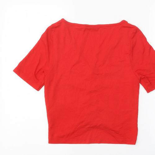 ASOS Womens Red Polyester Cropped T-Shirt Size 10 V-Neck - Ruched