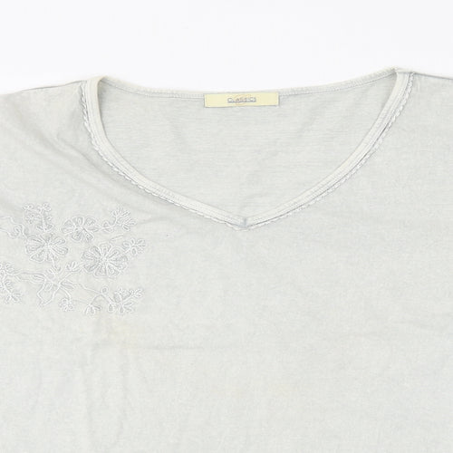 Classics Womens Grey Cotton Basic T-Shirt Size L V-Neck
