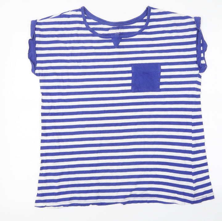 Simply Be Womens Blue Striped Polyester Basic T-Shirt Size 12 Scoop Neck