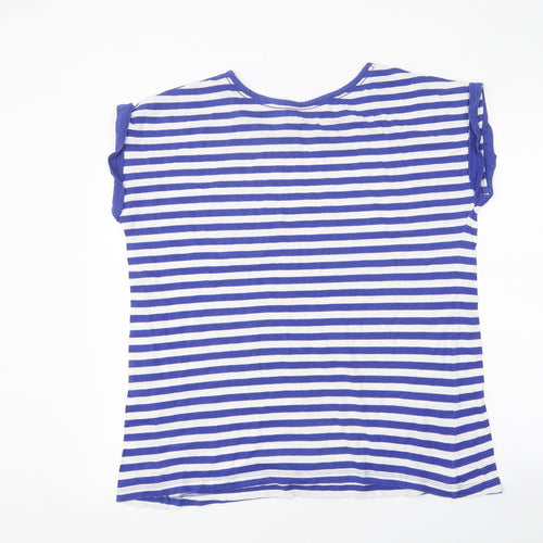 Simply Be Womens Blue Striped Polyester Basic T-Shirt Size 12 Scoop Neck