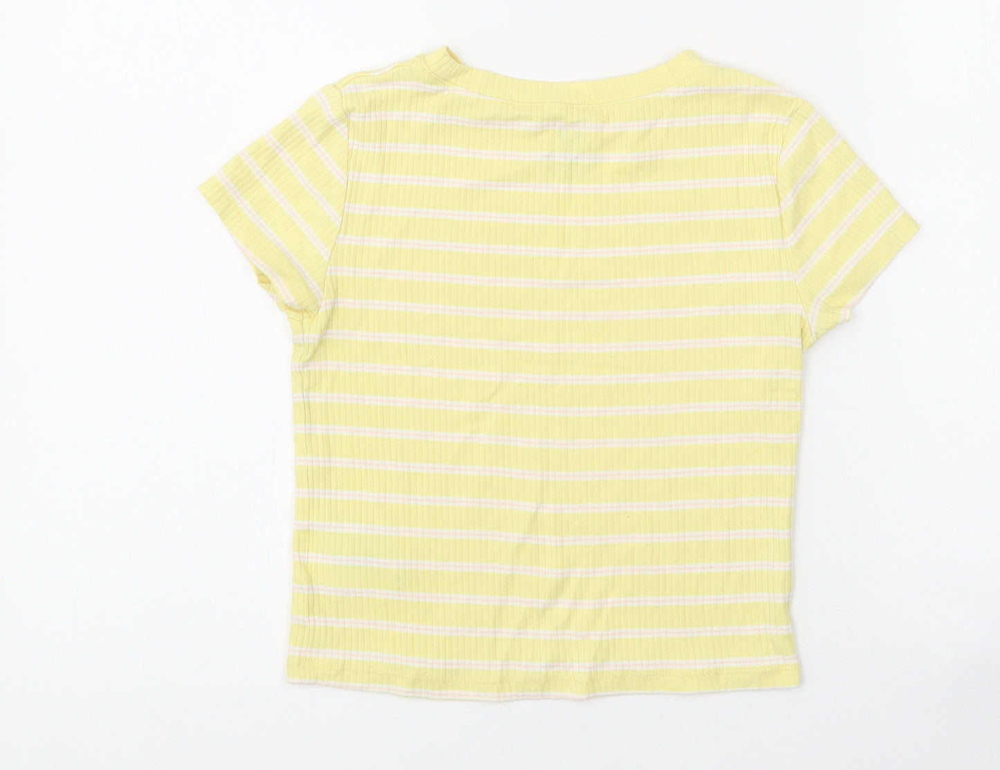H&M Girls Yellow Striped Polyester Basic T-Shirt Size 8-9 Years Round Neck Pullover