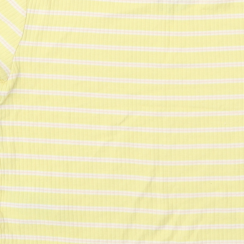 H&M Girls Yellow Striped Polyester Basic T-Shirt Size 8-9 Years Round Neck Pullover