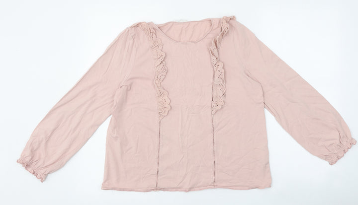Oysho Womens Pink Polyester Basic Blouse Size L Round Neck