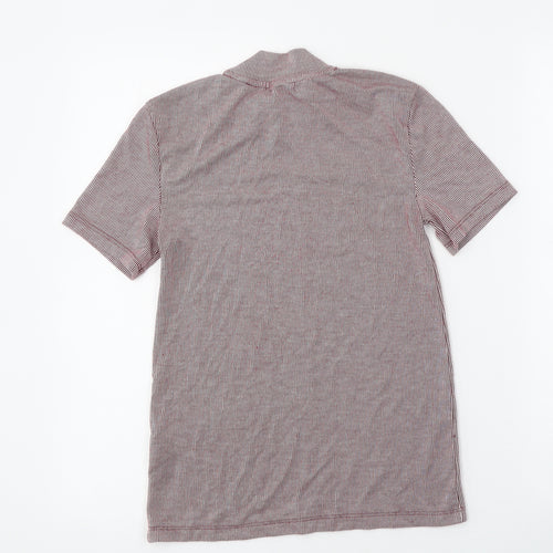 Zara Womens Red Striped Polyester Basic T-Shirt Size S Round Neck - Ribbed
