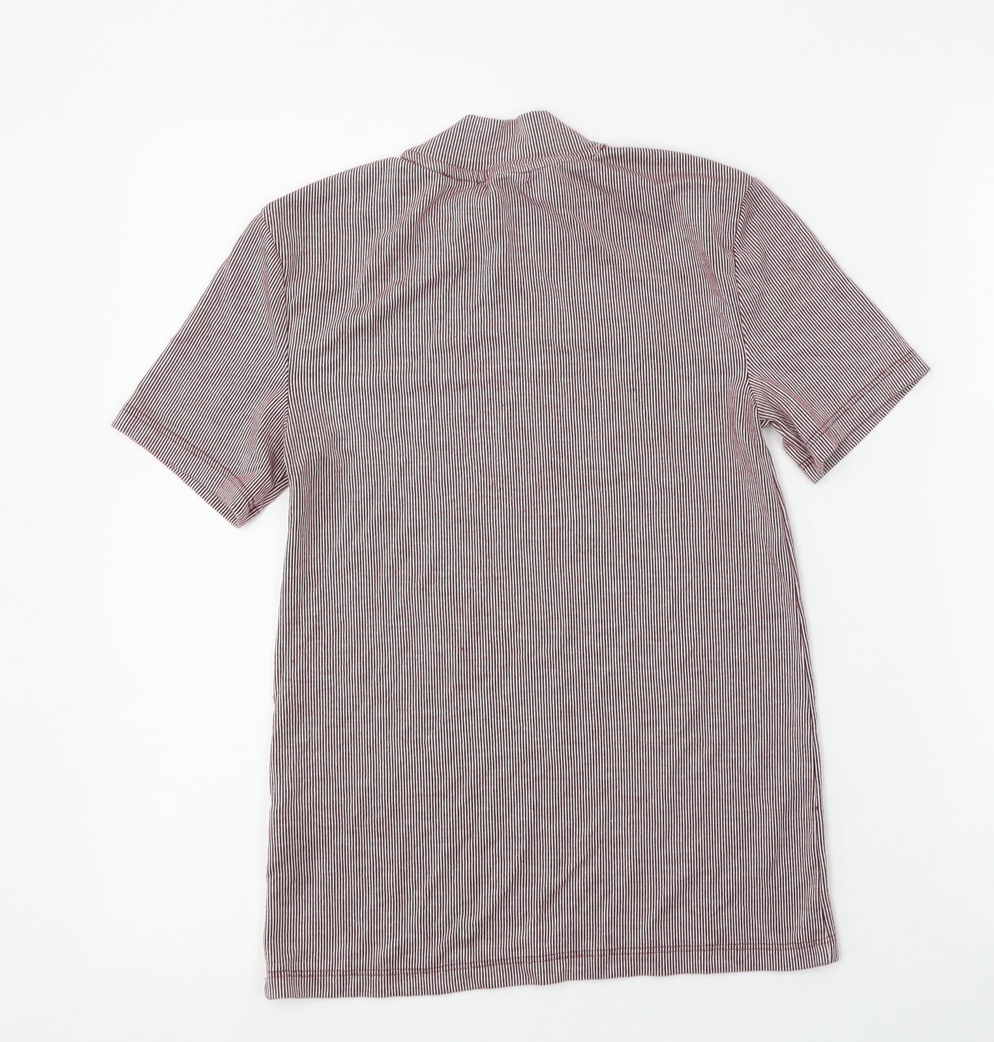 Zara Womens Red Striped Polyester Basic T-Shirt Size S Round Neck - Ribbed