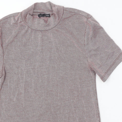 Zara Womens Red Striped Polyester Basic T-Shirt Size S Round Neck - Ribbed