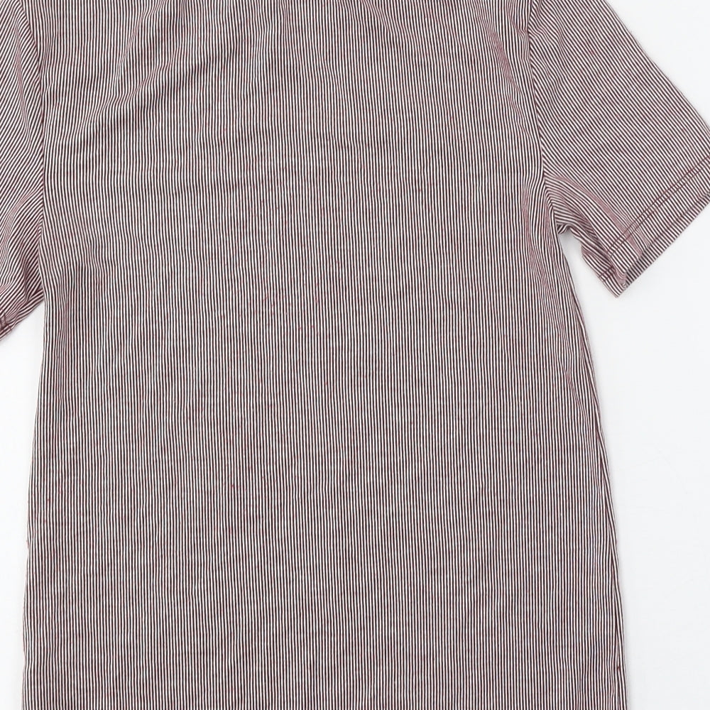 Zara Womens Red Striped Polyester Basic T-Shirt Size S Round Neck - Ribbed