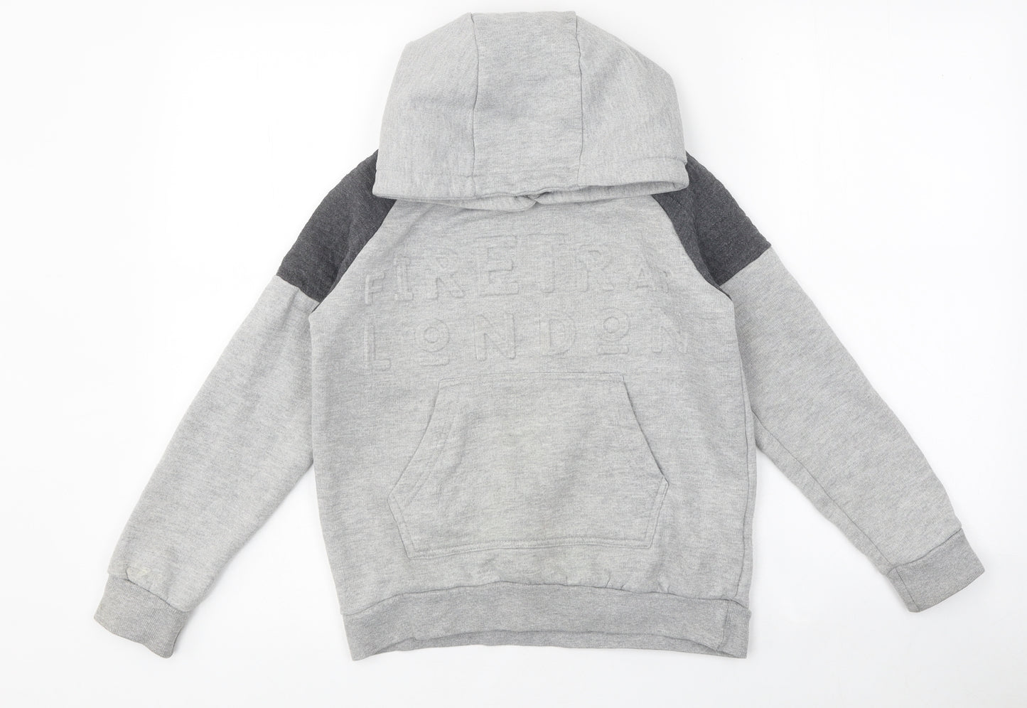 Firetrap Boys Grey Colourblock 100% Cotton Pullover Hoodie Size 9-10 Years Pullover