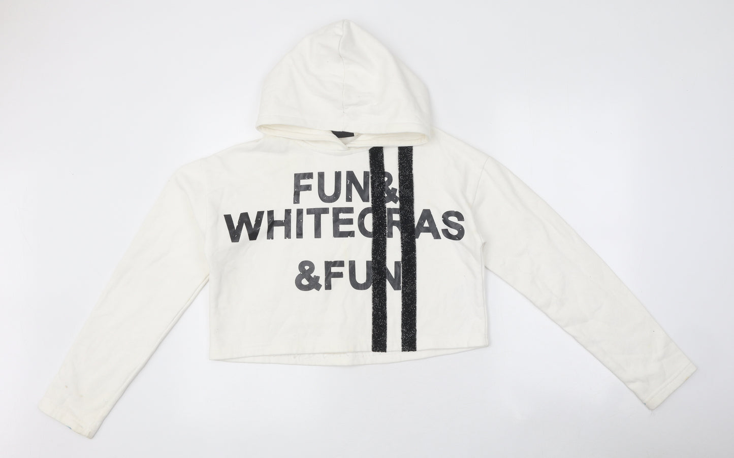 Fun & Fun Womens Silver 100% Cotton Pullover Hoodie Size 12 Pullover - Cropped