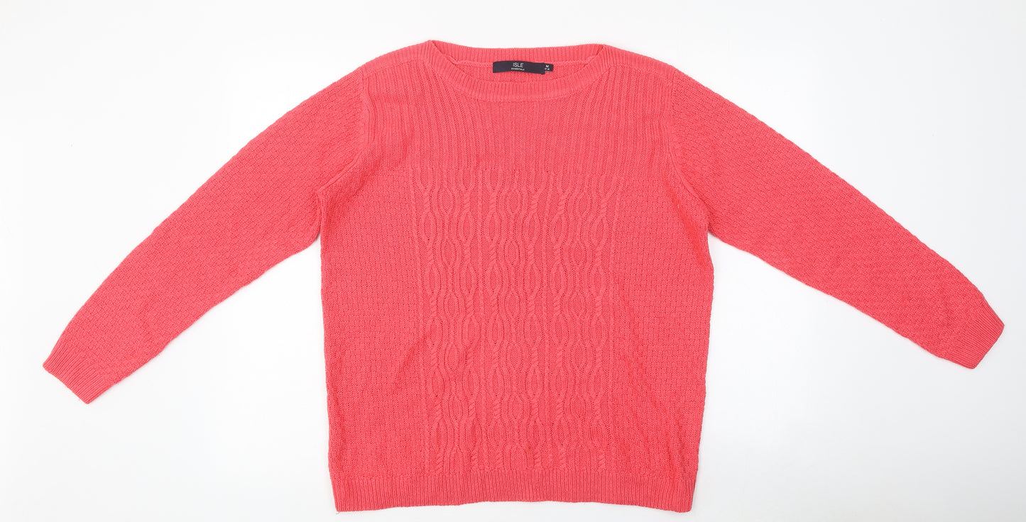 Isle Womens Pink Round Neck Acrylic Pullover Jumper Size M
