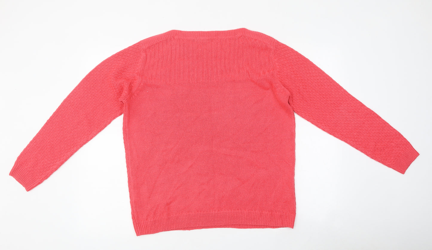 Isle Womens Pink Round Neck Acrylic Pullover Jumper Size M