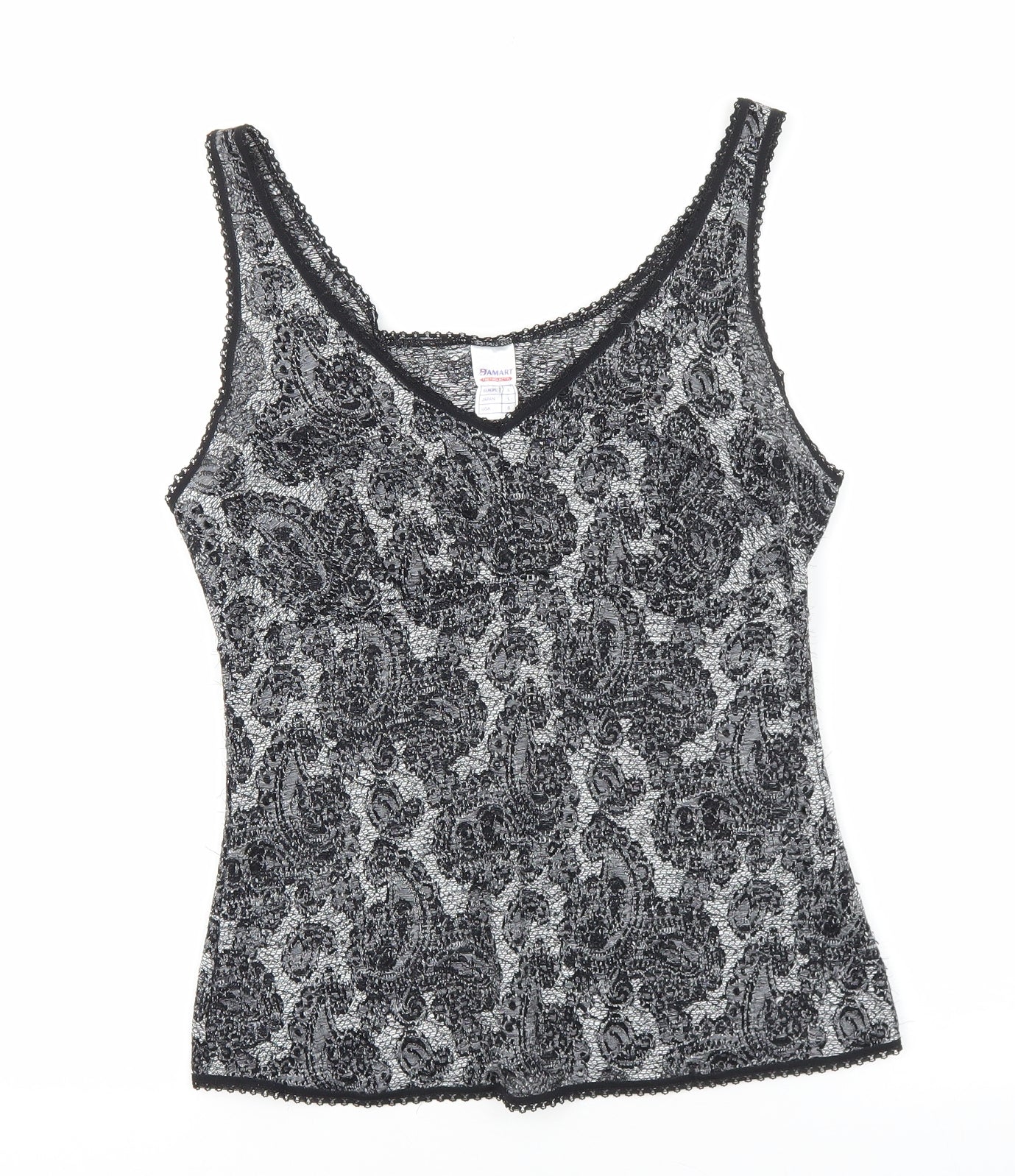 Damart Womens Black Paisley Polyester Basic Tank Size S V-Neck