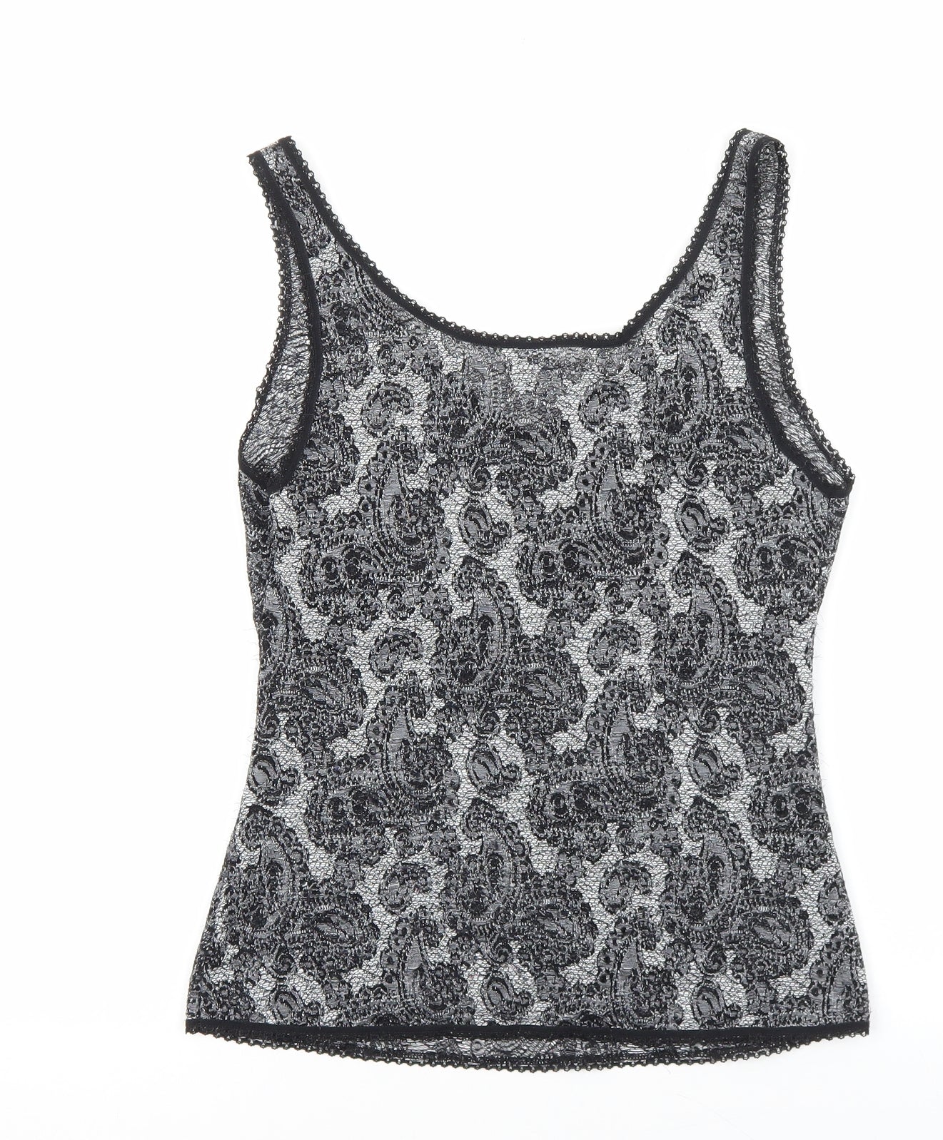 Damart Womens Black Paisley Polyester Basic Tank Size S V-Neck