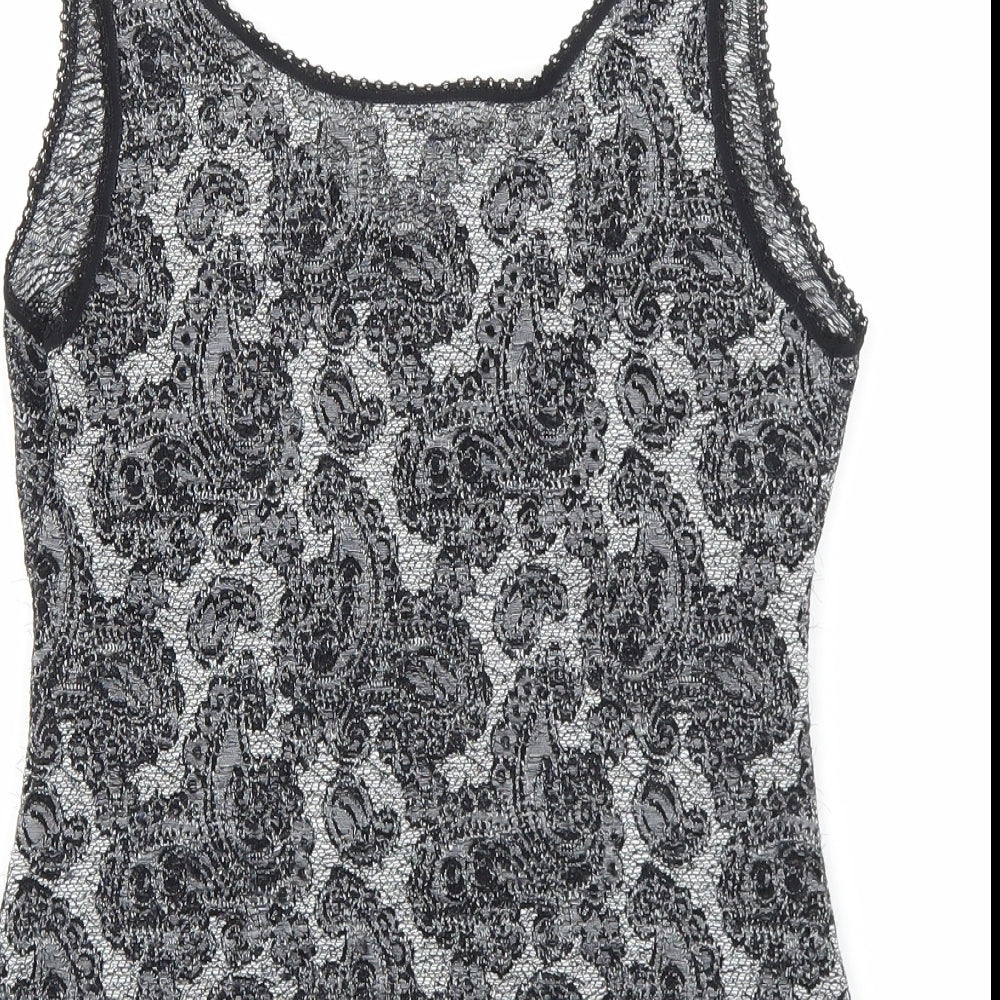 Damart Womens Black Paisley Polyester Basic Tank Size S V-Neck