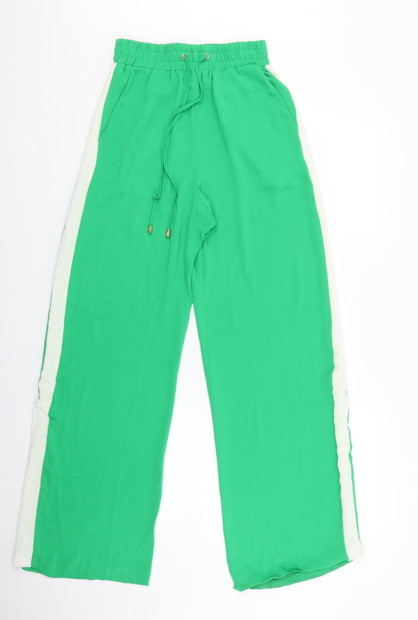River Island Womens Green Striped Polyester Trousers Size 36 L30.5 in Regular Zip