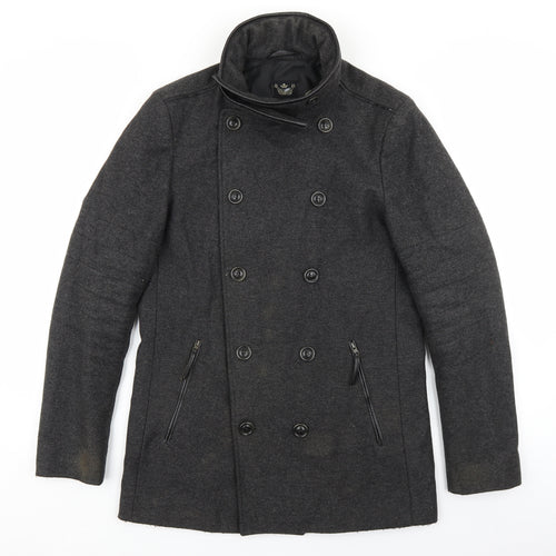 River Island Mens Grey Overcoat Coat Size S Button