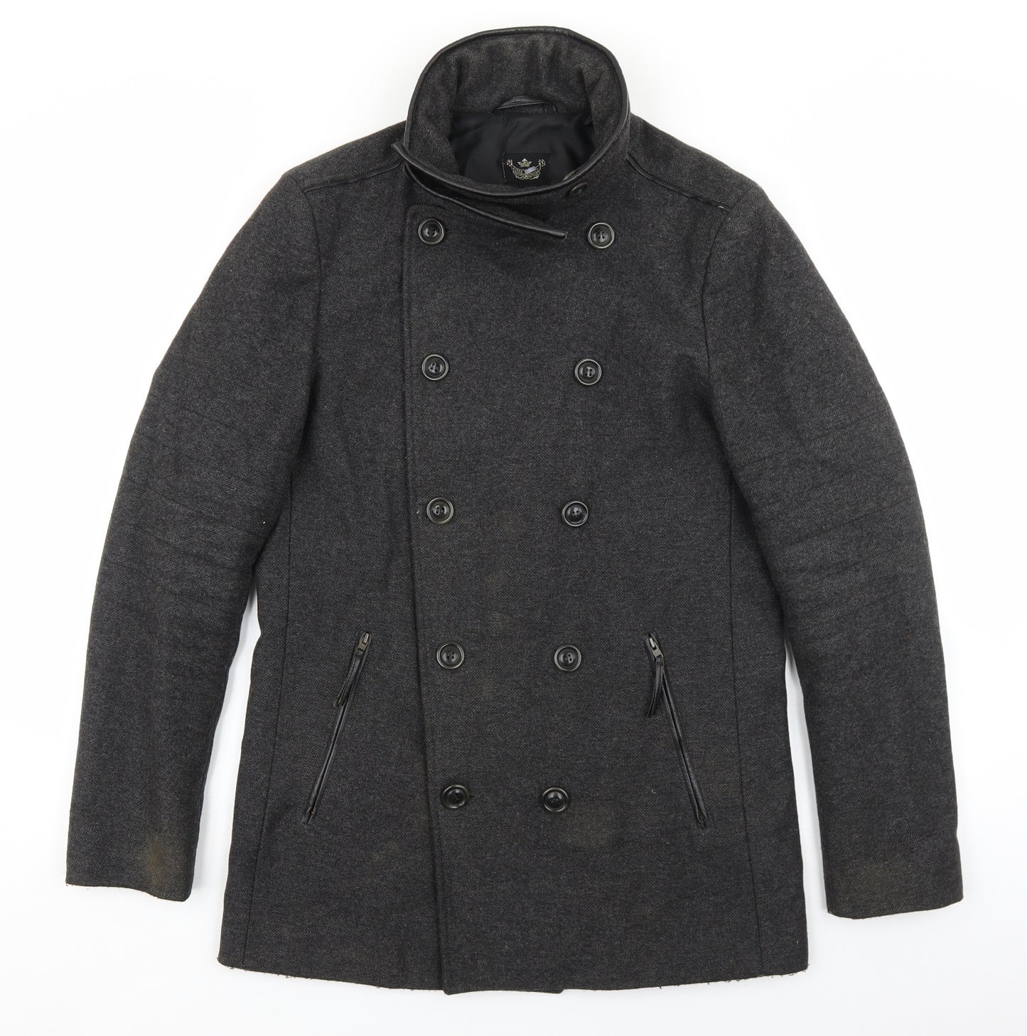 River Island Mens Grey Overcoat Coat Size S Button