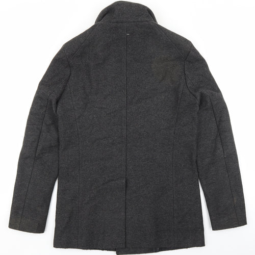 River Island Mens Grey Overcoat Coat Size S Button