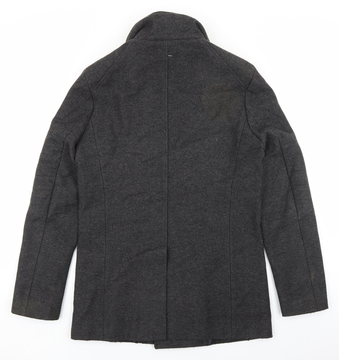 River Island Mens Grey Overcoat Coat Size S Button