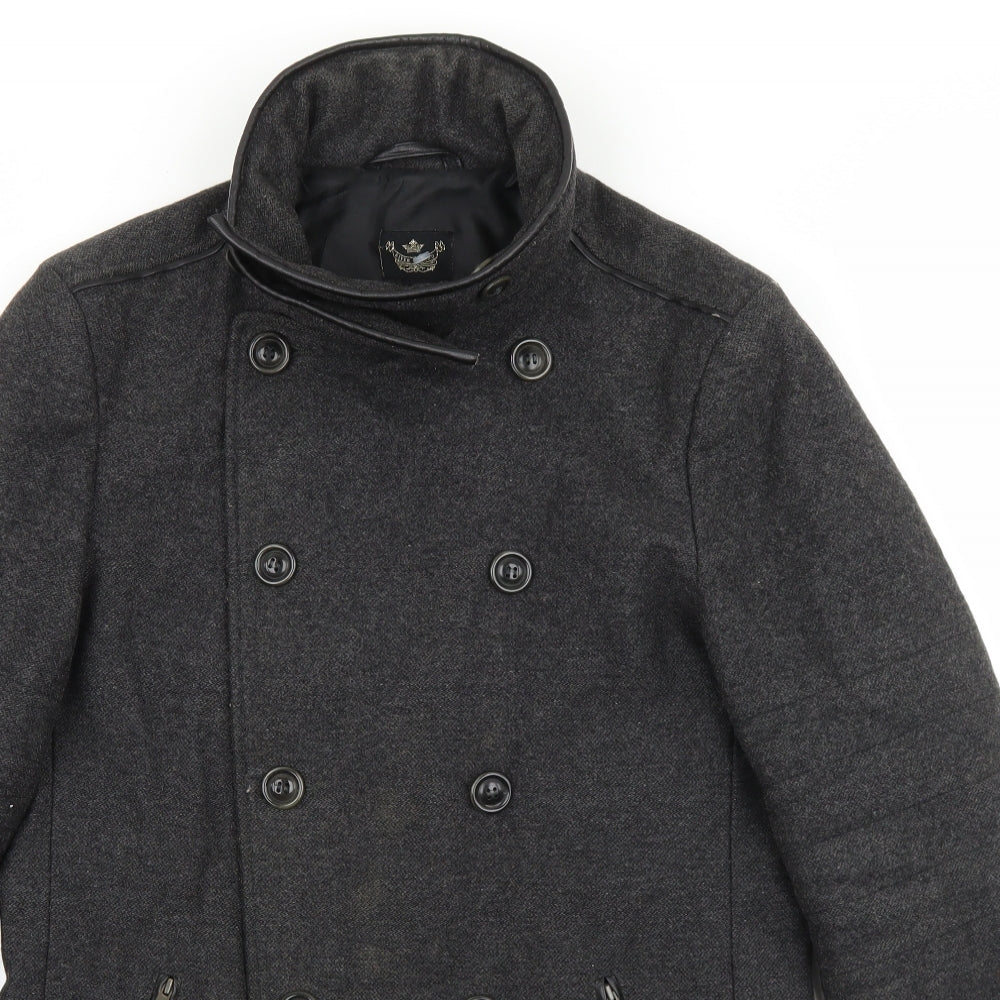River Island Mens Grey Overcoat Coat Size S Button