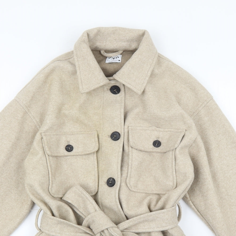 Zara Womens Beige Overcoat Coat Size M Button