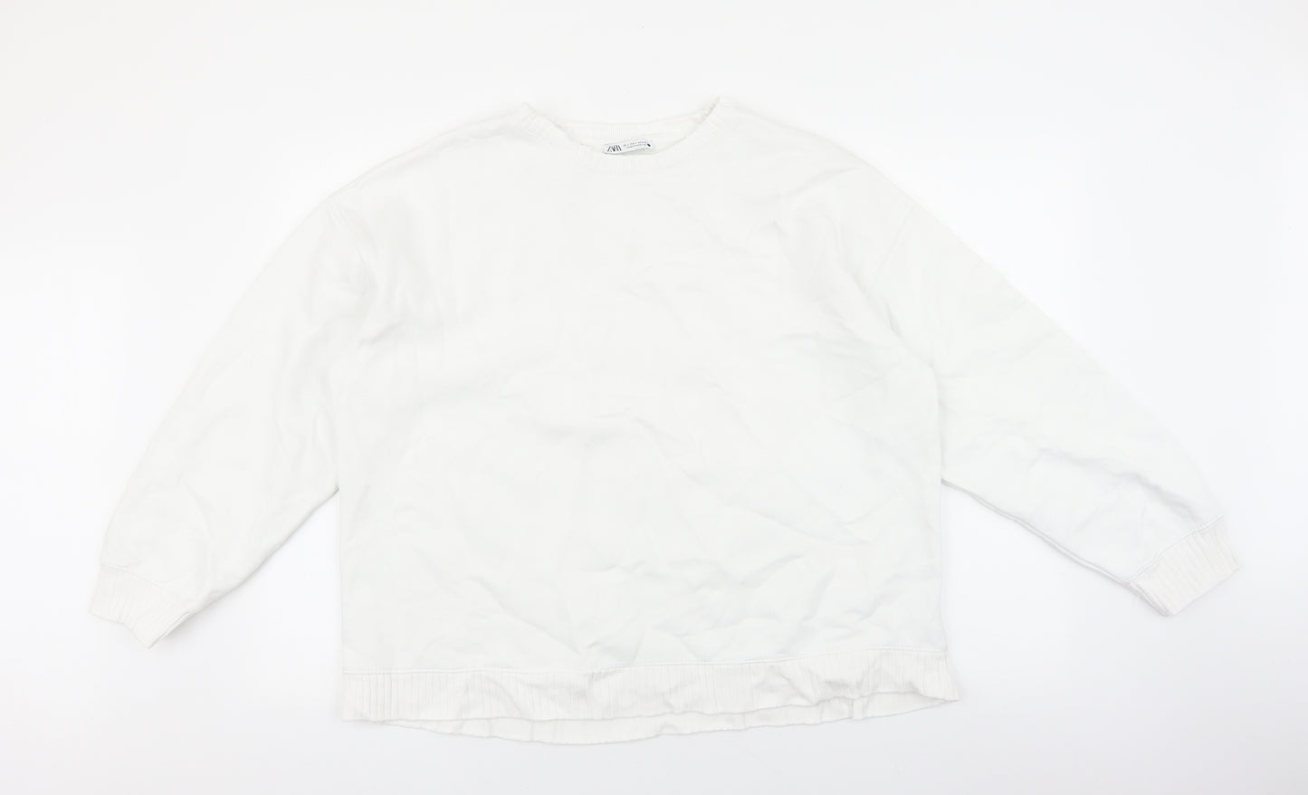 Zara Womens White Cotton Pullover Sweatshirt Size L Pullover