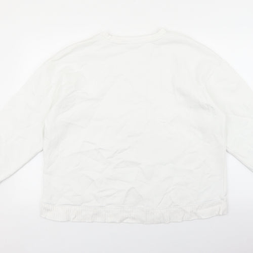 Zara Womens White Cotton Pullover Sweatshirt Size L Pullover
