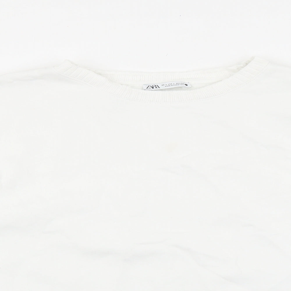 Zara Womens White Cotton Pullover Sweatshirt Size L Pullover