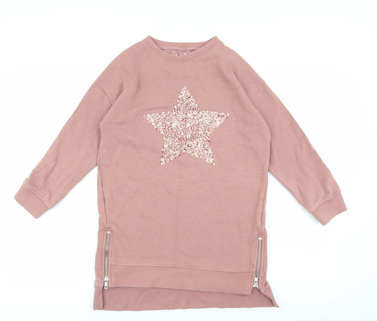 NEXT Girls Pink 100% Cotton Pullover Sweatshirt Size 9 Years Zip - Star