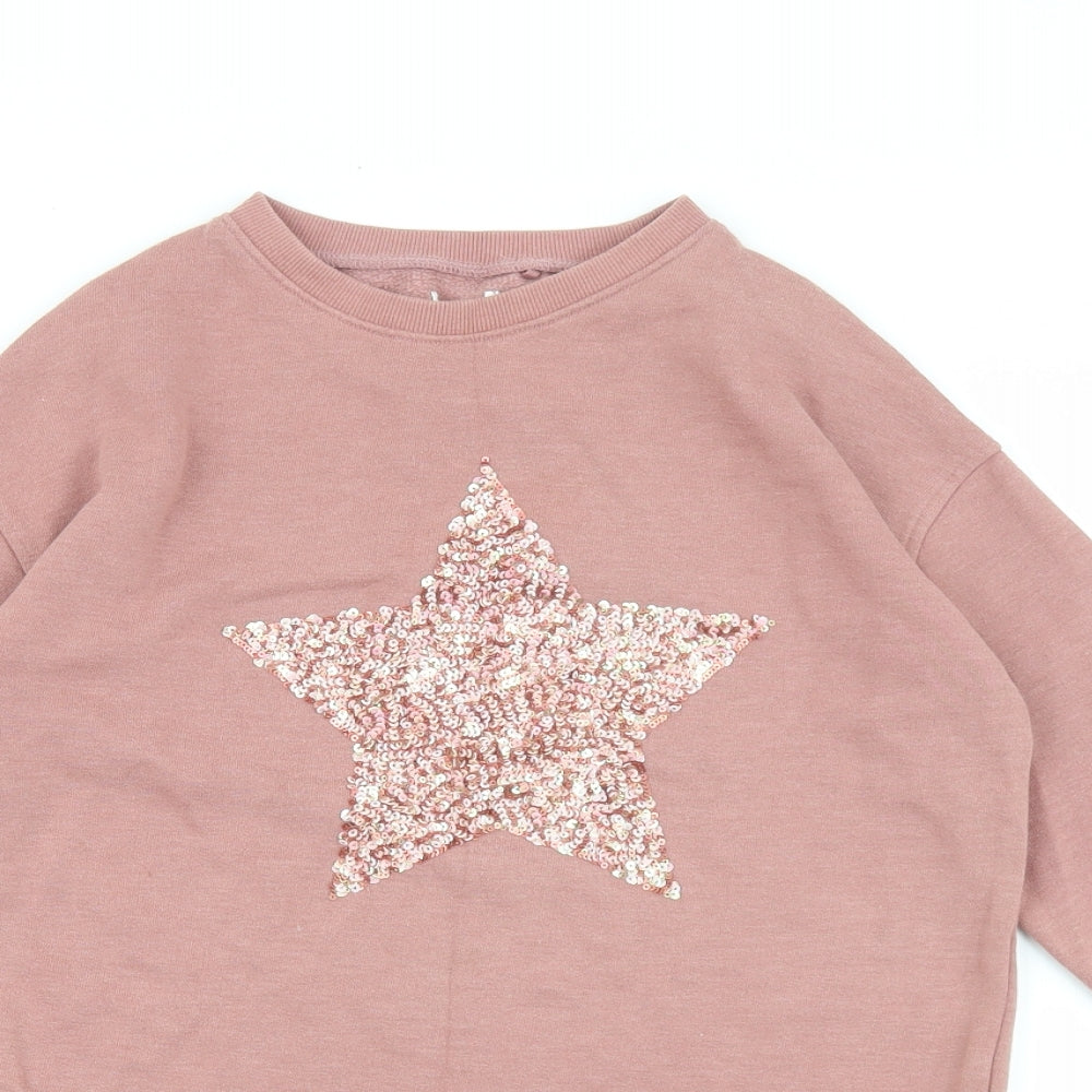 NEXT Girls Pink 100% Cotton Pullover Sweatshirt Size 9 Years Zip - Star