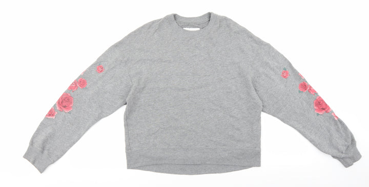 Hollister Womens Grey Cotton Pullover Sweatshirt Size XS Pullover - Flower Detail