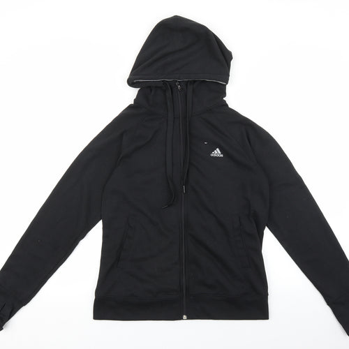adidas Womens Black Cotton Full Zip Hoodie Size 12 Zip