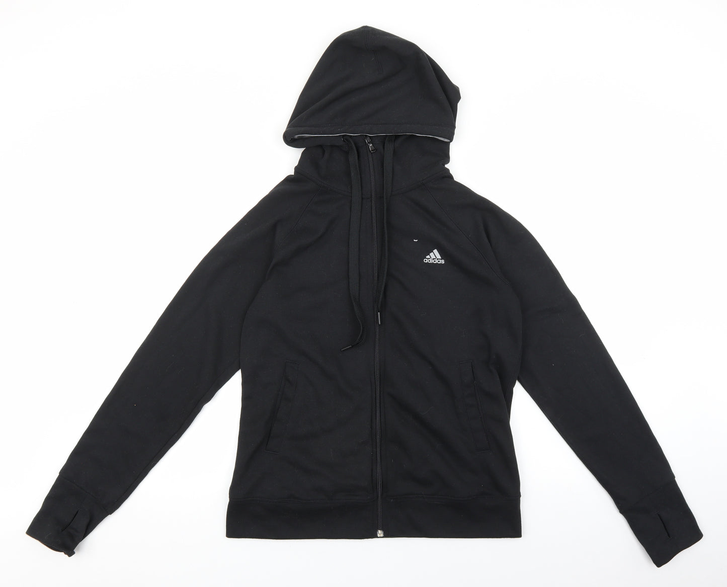 adidas Womens Black Cotton Full Zip Hoodie Size 12 Zip