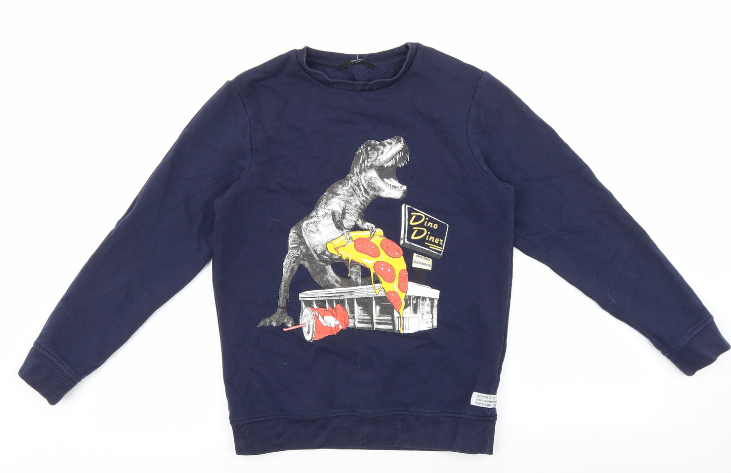 George Boys Blue 100% Merino Wool Pullover Sweatshirt Size 12-13 Years Pullover - Dinosaur Print