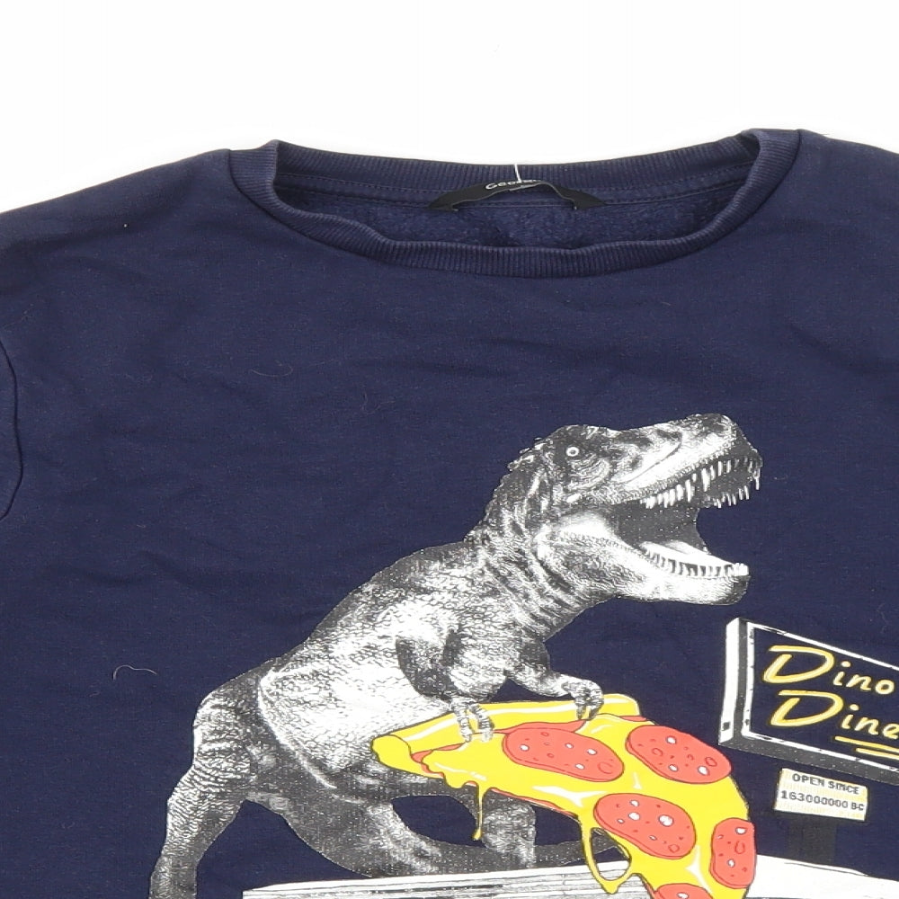 George Boys Blue 100% Merino Wool Pullover Sweatshirt Size 12-13 Years Pullover - Dinosaur Print