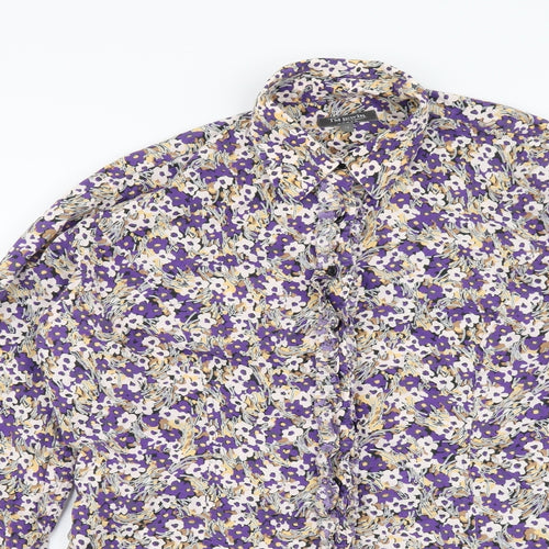 TM Lewin Womens Multicoloured Floral Cotton Basic Button-Up Size 14 Collared