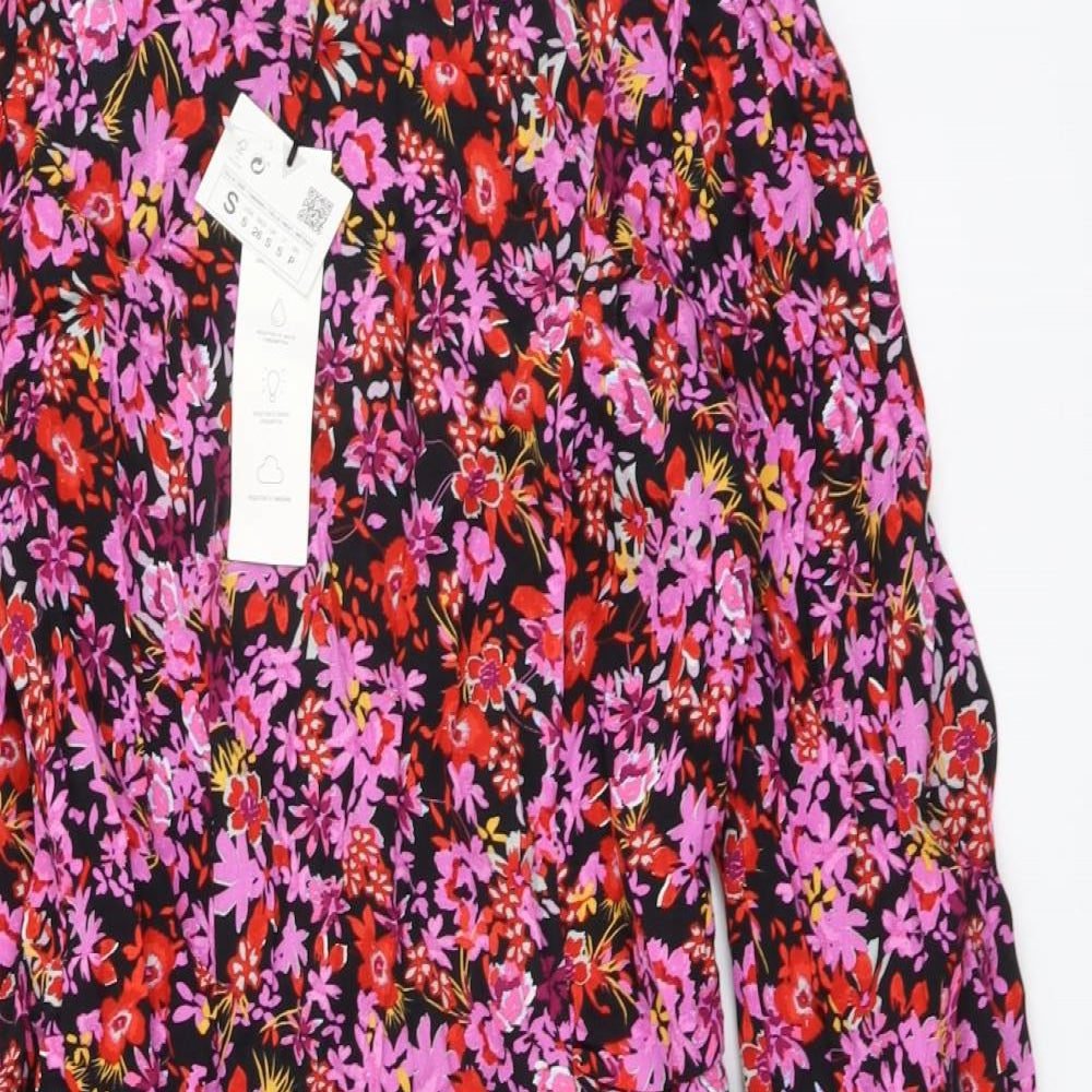 Zara Womens Multicoloured Floral Viscose A-Line Size S Round Neck Zip - Open Back