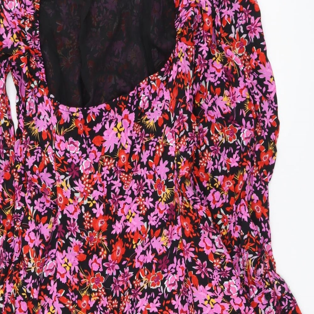 Zara Womens Multicoloured Floral Viscose A-Line Size S Round Neck Zip - Open Back