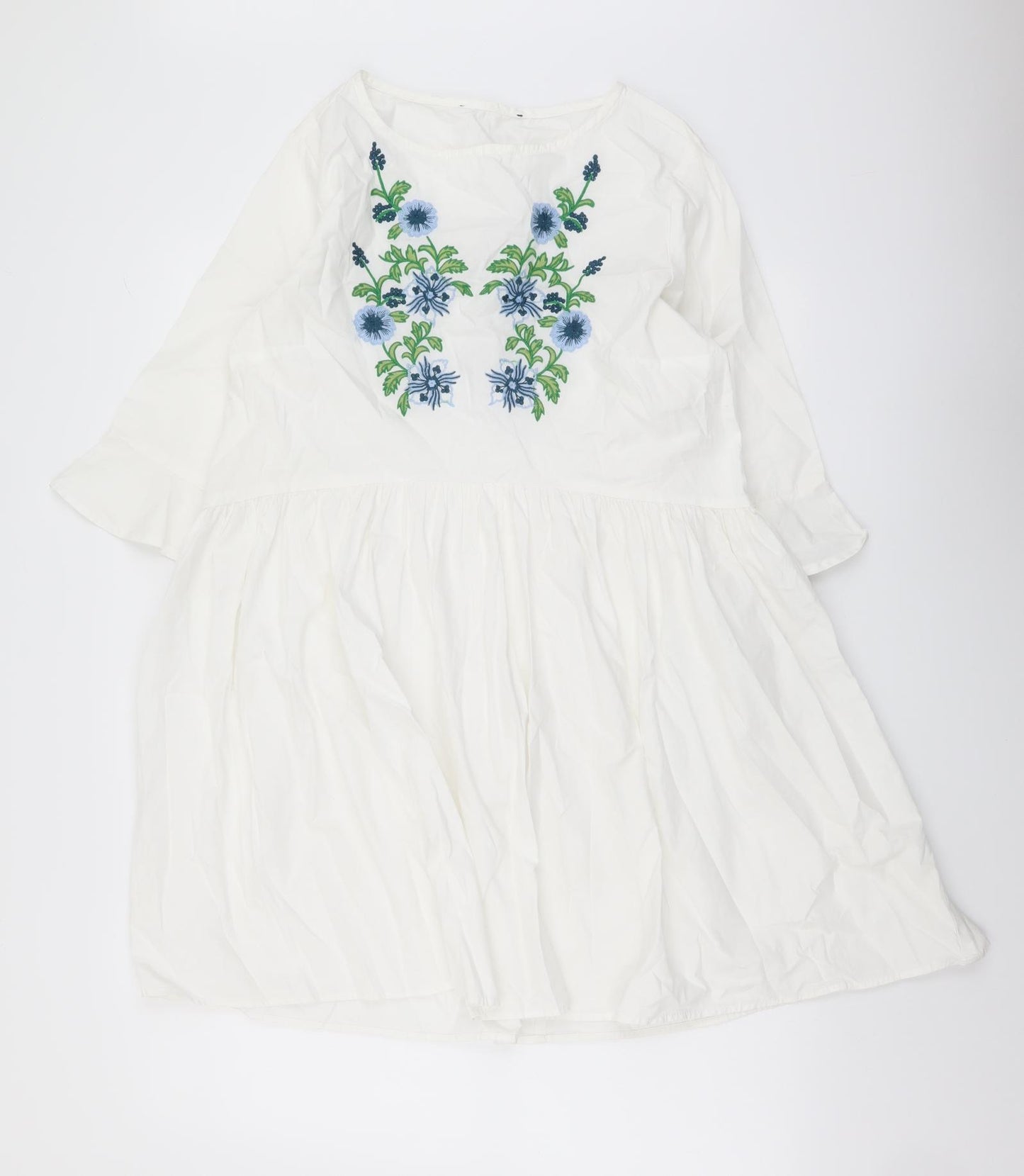 Atmosphere Womens White Cotton Shift Size 10 Round Neck Pullover - Flower Detail