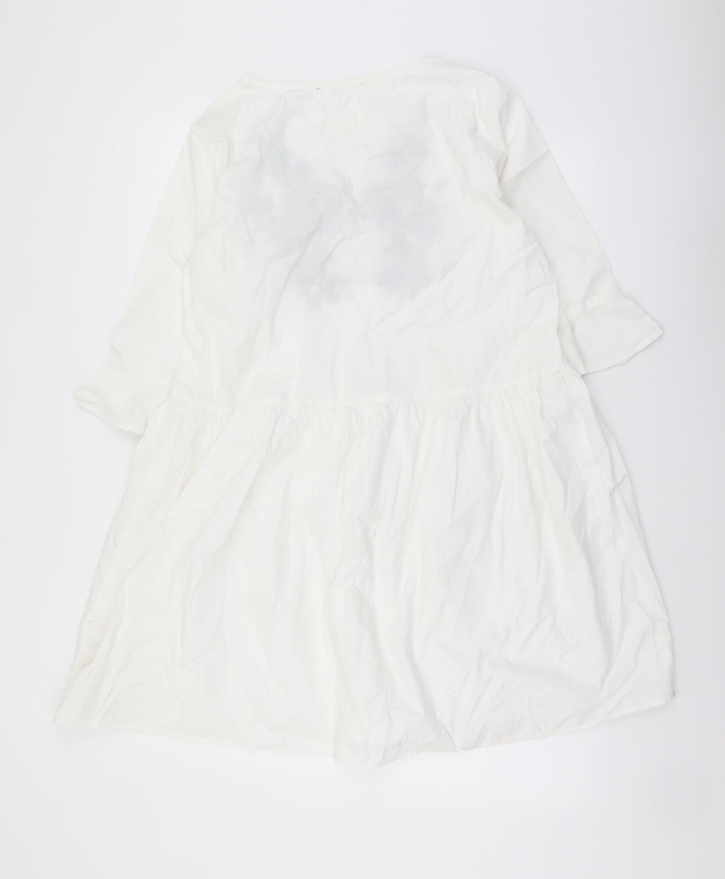 Atmosphere Womens White Cotton Shift Size 10 Round Neck Pullover - Flower Detail