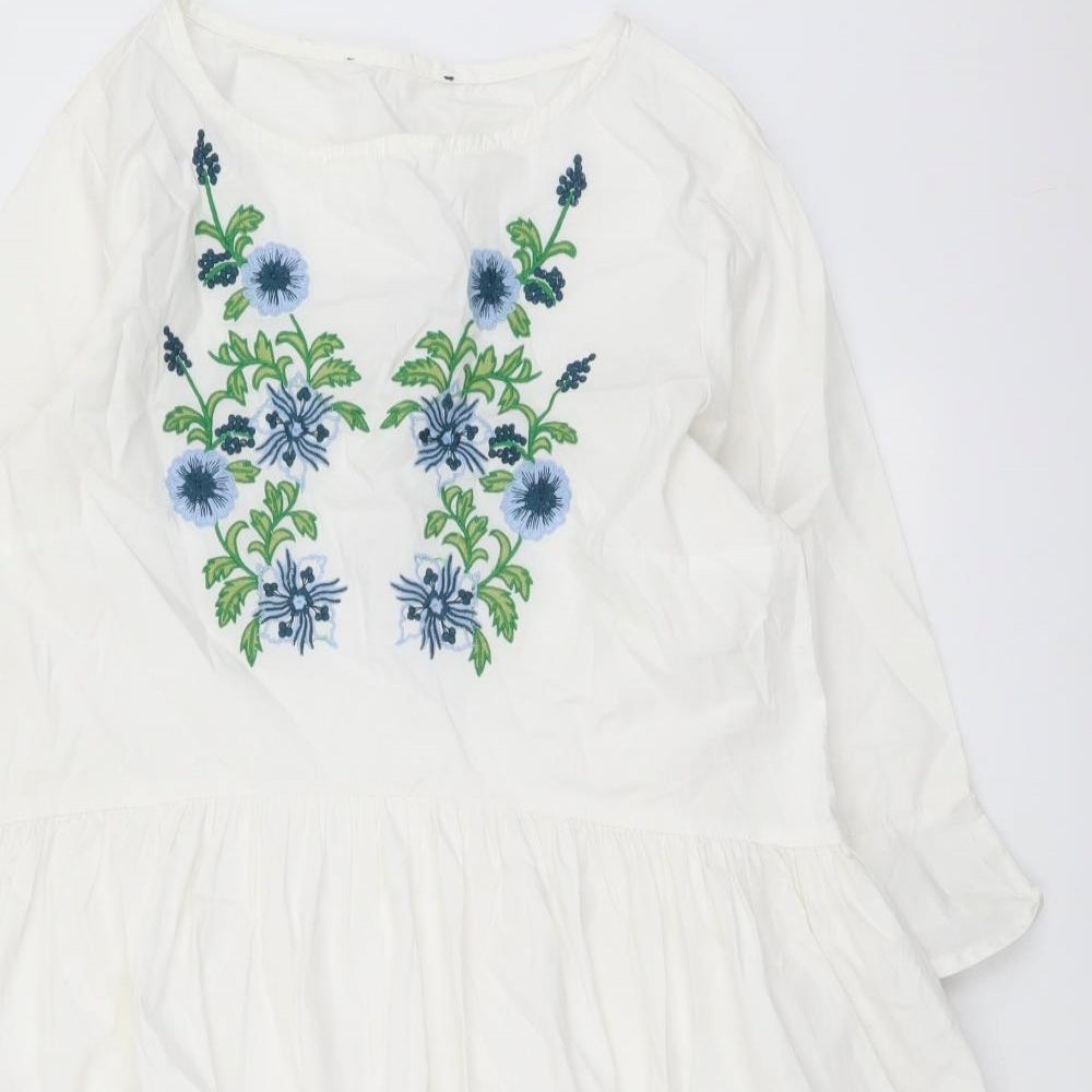 Atmosphere Womens White Cotton Shift Size 10 Round Neck Pullover - Flower Detail