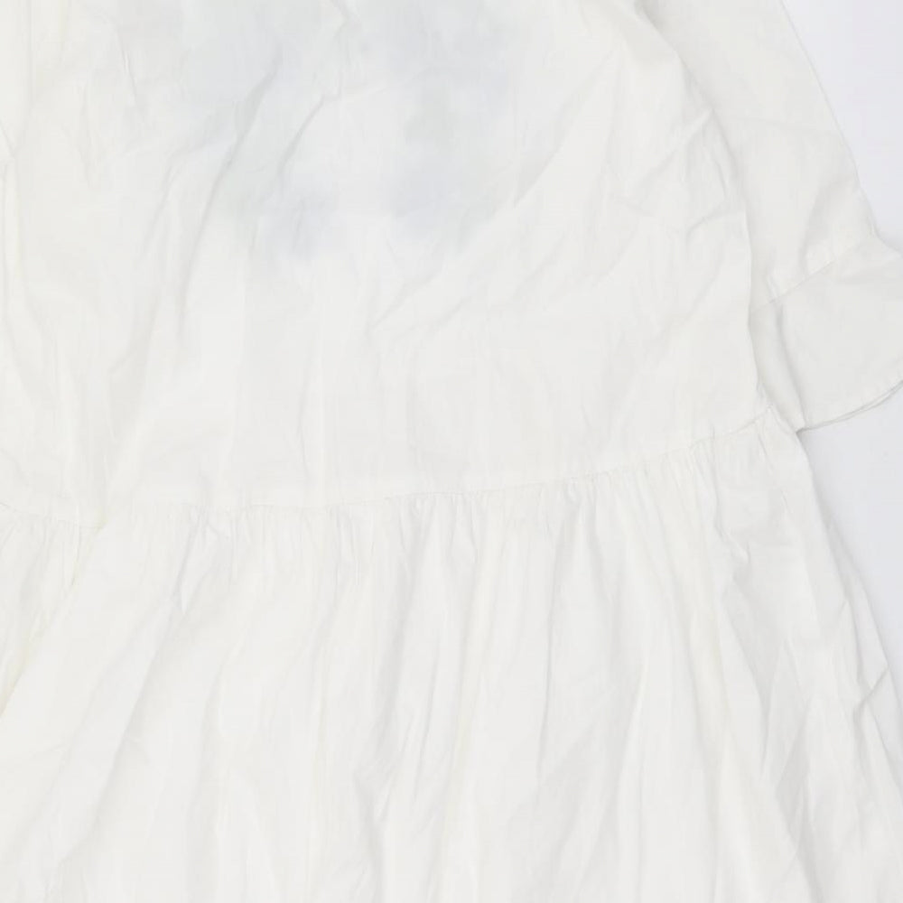 Atmosphere Womens White Cotton Shift Size 10 Round Neck Pullover - Flower Detail