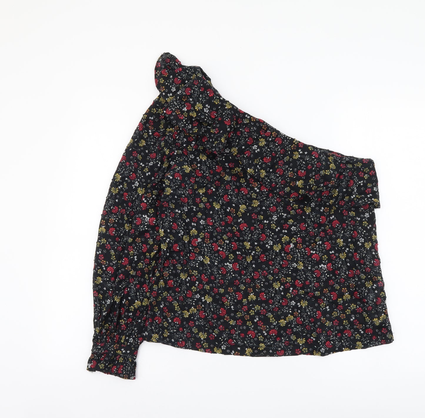 New Look Womens Black Floral Cotton Basic Blouse Size 12 One Shoulder